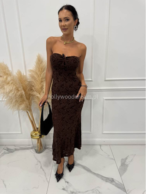 Czekoladowa sukienka midi tuba koronkowa RITA 94 - photo #1
