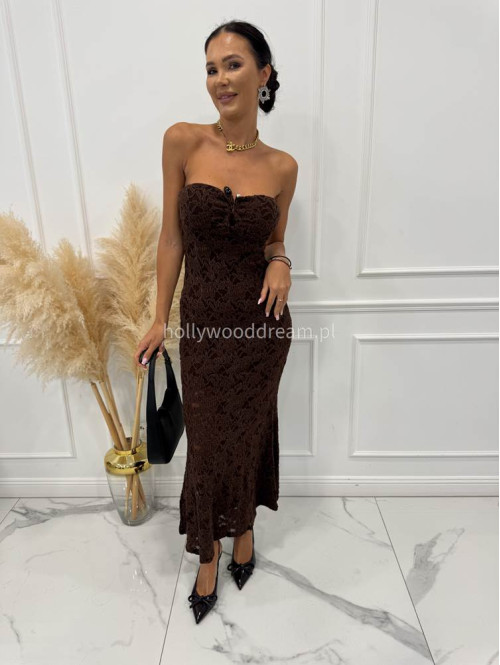 Czekoladowa sukienka midi tuba koronkowa RITA 94 - photo #2