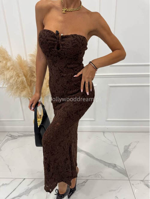 Czekoladowa sukienka midi tuba koronkowa RITA 94 - photo #5
