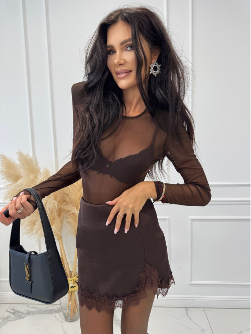 Czekoladowe body transparentne z bufkami Cloe 173