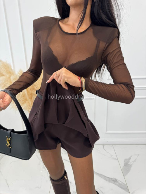 Czekoladowe body transparentne z bufkami Cloe 173 - photo #41