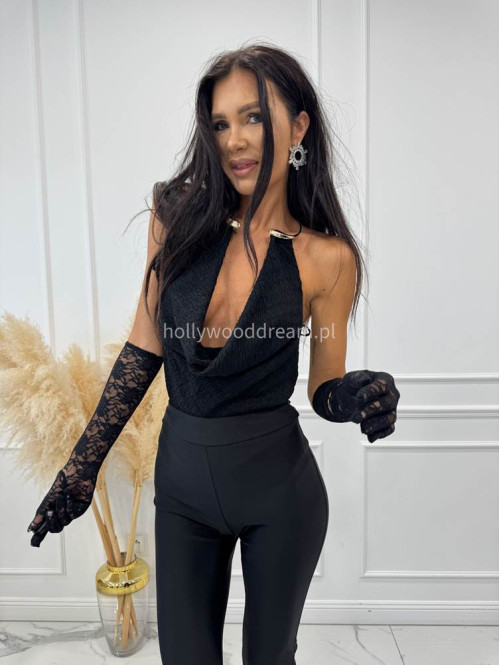 Czarne body kreszowane z pozłacaną ozdobą na szyję ŚNIEŻANA 94 - photo #5