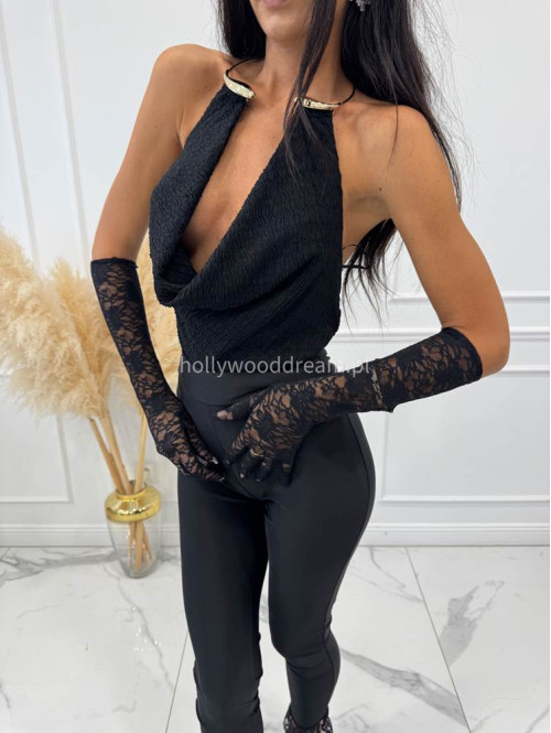 Czarne body kreszowane z pozłacaną ozdobą na szyję ŚNIEŻANA 94 - photo #10