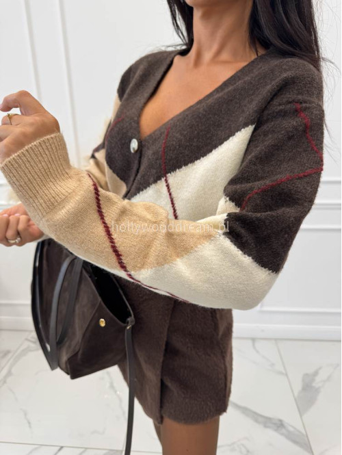 Brązowy kardigan we wzór rombów Cerys 09 - photo #1