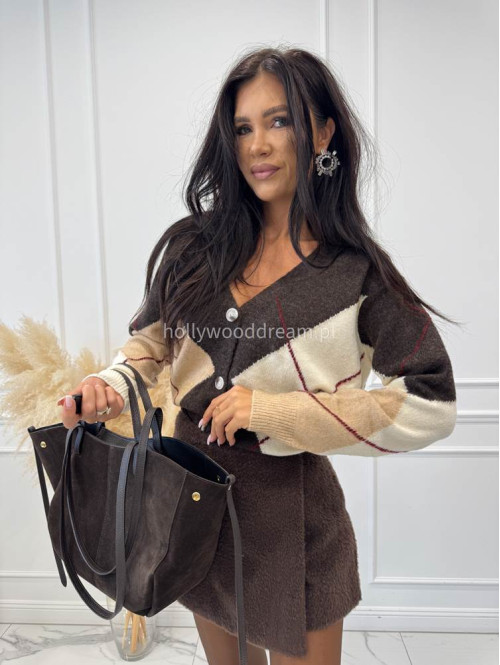 Brązowy kardigan we wzór rombów Cerys 09 - photo #3