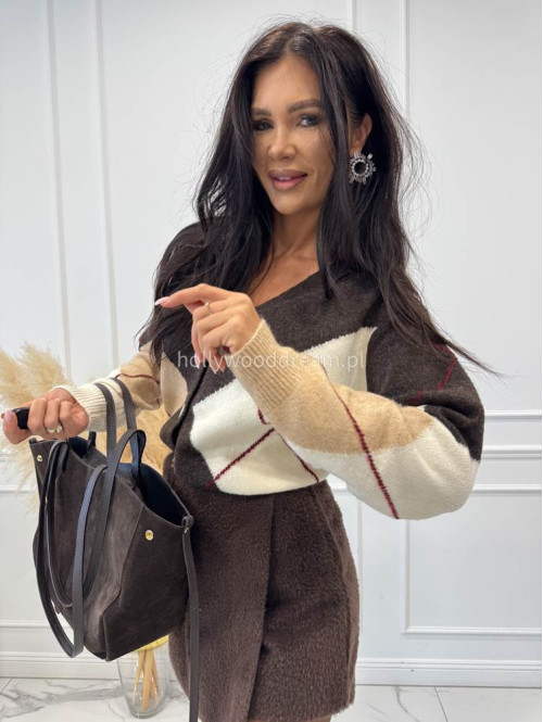 Brązowy kardigan we wzór rombów Cerys 09 - photo #4