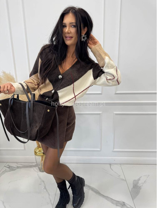 Brązowy kardigan we wzór rombów Cerys 09 - photo #12