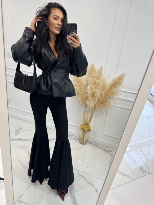 Czarne legginsy prążkowane bardzo szerokie nogawki Wonder 173 - photo #0