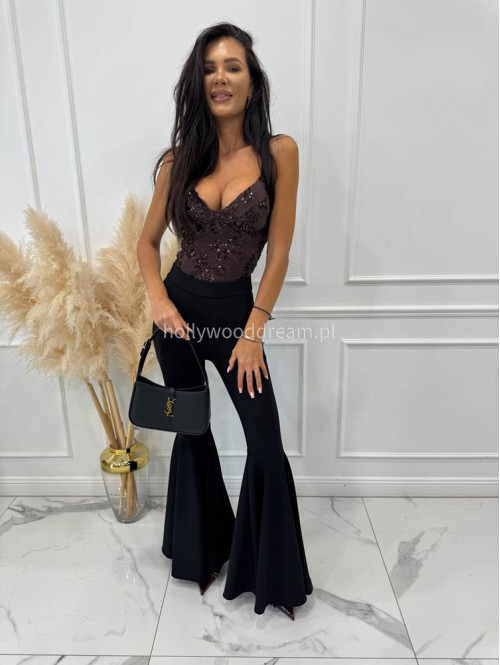 Czarne legginsy prążkowane bardzo szerokie nogawki Wonder 173 - photo #4