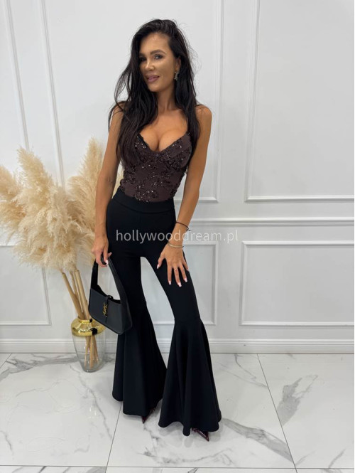 Czarne legginsy prążkowane bardzo szerokie nogawki Wonder 173 - photo #5