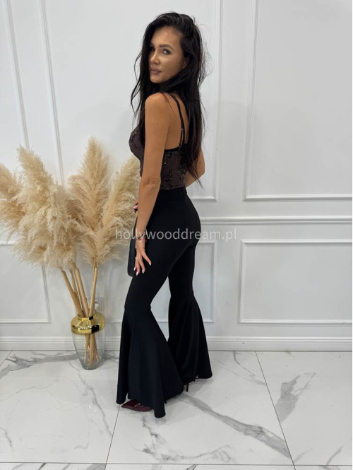 Czarne legginsy prążkowane bardzo szerokie nogawki Wonder 173 - photo #6