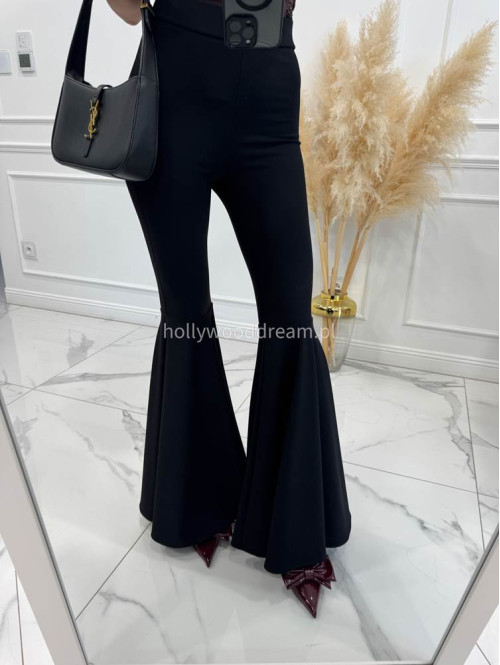 Czarne legginsy prążkowane bardzo szerokie nogawki Wonder 173