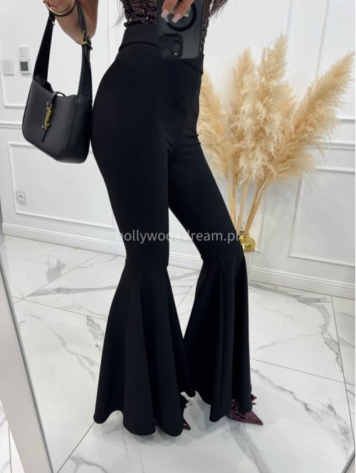 Czarne legginsy prążkowane bardzo szerokie nogawki Wonder 173 - photo #8