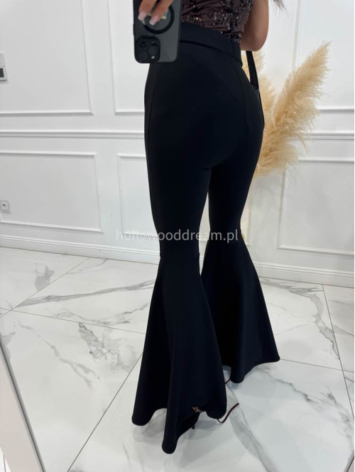 Czarne legginsy prążkowane bardzo szerokie nogawki Wonder 173 - photo #9