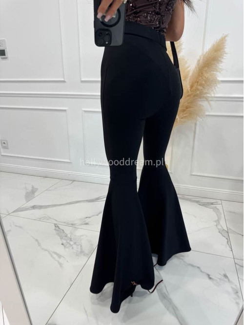 Czarne legginsy prążkowane bardzo szerokie nogawki Wonder 173 - photo #10