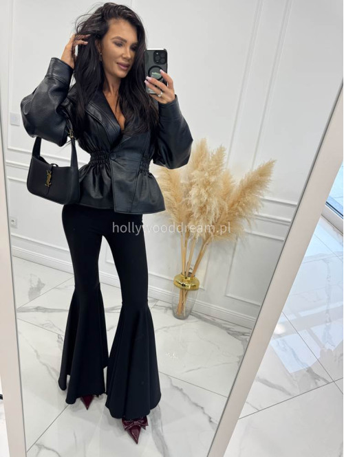 Czarne legginsy prążkowane bardzo szerokie nogawki Wonder 173 - photo #11