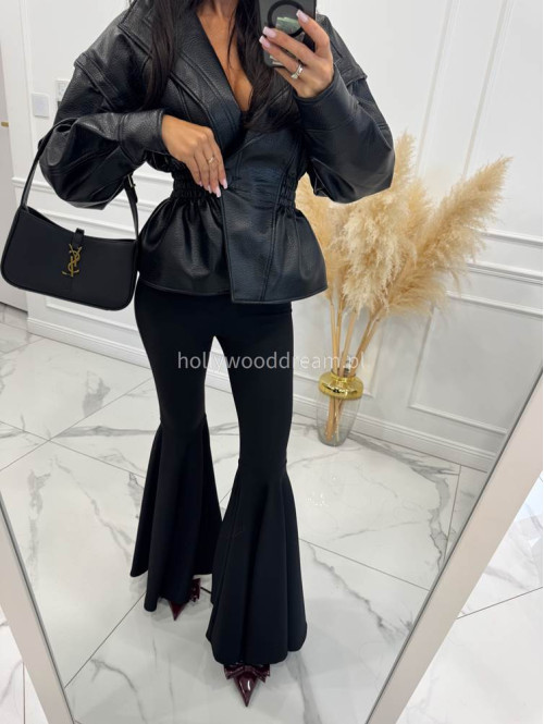 Czarne legginsy prążkowane bardzo szerokie nogawki Wonder 173 - photo #13