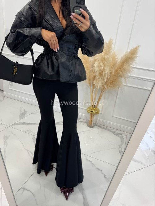 Czarne legginsy prążkowane bardzo szerokie nogawki Wonder 173 - photo #14