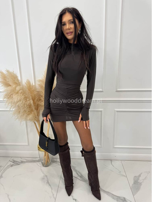 Brązowa sukienka mini dopasowana Angela 173 - photo #7