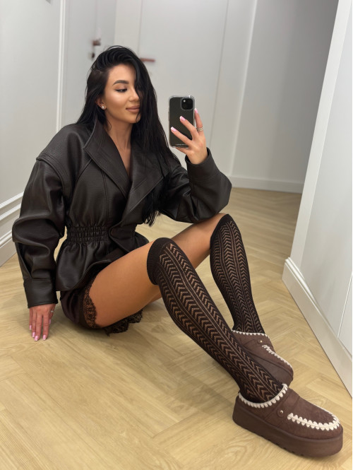 Brązowe podkolanówki ażurowe Oli 150