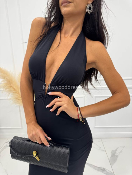 Czarna sukienka midi dekolt typu halter+ odkryte plecy MAMBA 19 - photo #4