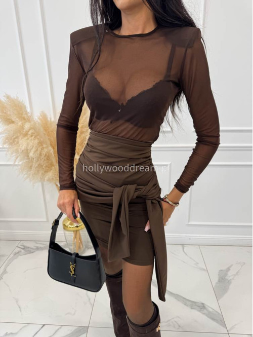 Czekoladowa spódnica mini z wiązaniem Style 173 - photo #1