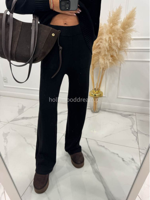 Czarny komplet sweterkowy golf z broszką +spodnie Ida 02 - photo #5