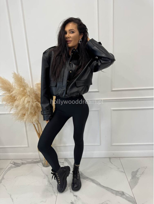 Czarne legginsy prążkowane z wysoką gumą ARTES 09 - photo #6