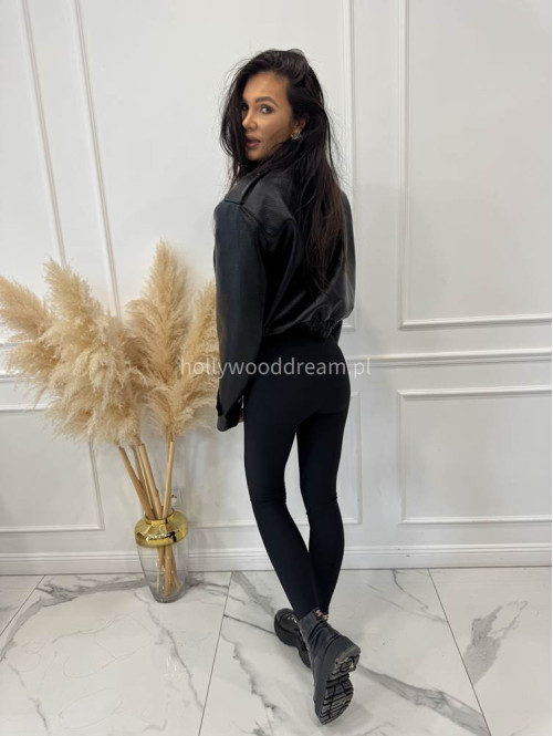 Czarne legginsy prążkowane z wysoką gumą ARTES 09 - photo #7