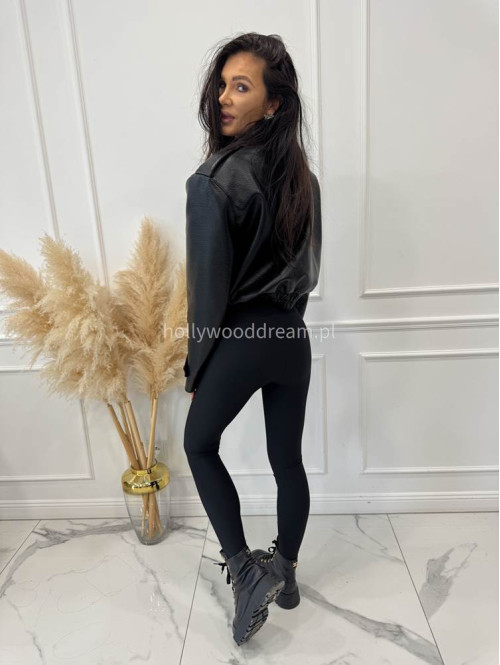Czarne legginsy prążkowane z wysoką gumą ARTES 09 - photo #8