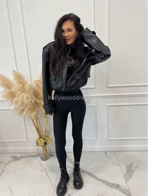 Czarne legginsy prążkowane z wysoką gumą ARTES 09 - photo #11