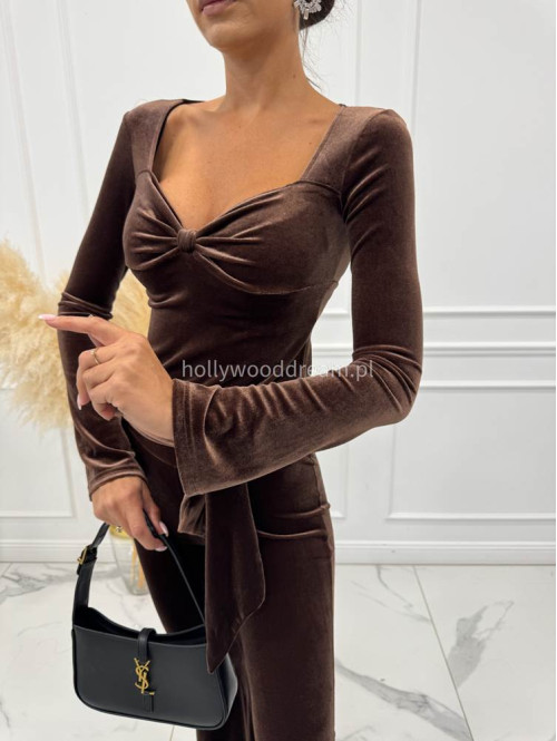 Czekoladowy komplet welurowy Bluzka+ spodnie Zoewa 173 - photo #4