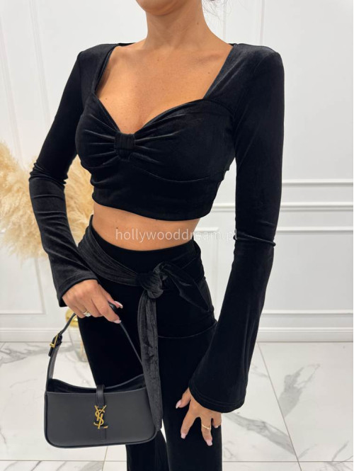 Czarny komplet welurowy Top+ spodnie Zoya 173 - photo #1