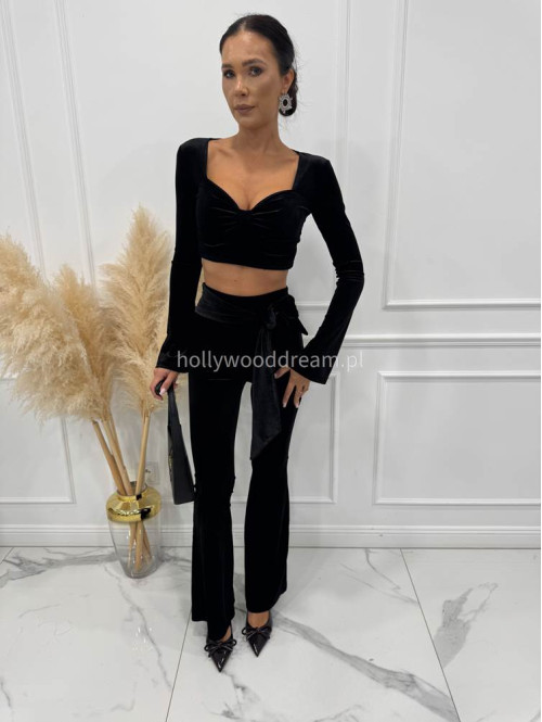 Czarny komplet welurowy Top+ spodnie Zoya 173 - photo #6