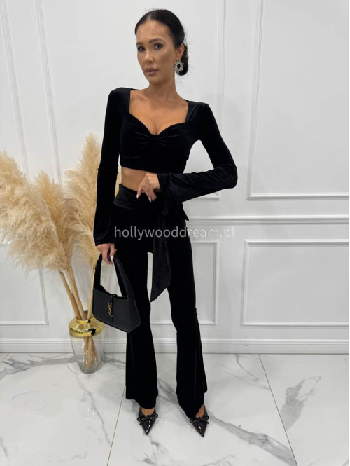 Czarny komplet welurowy Top+ spodnie Zoya 173 - photo #7