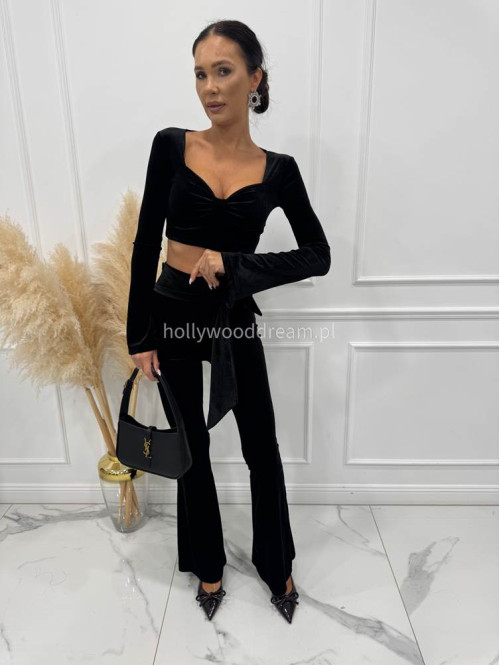 Czarny komplet welurowy Top+ spodnie Zoya 173 - photo #9