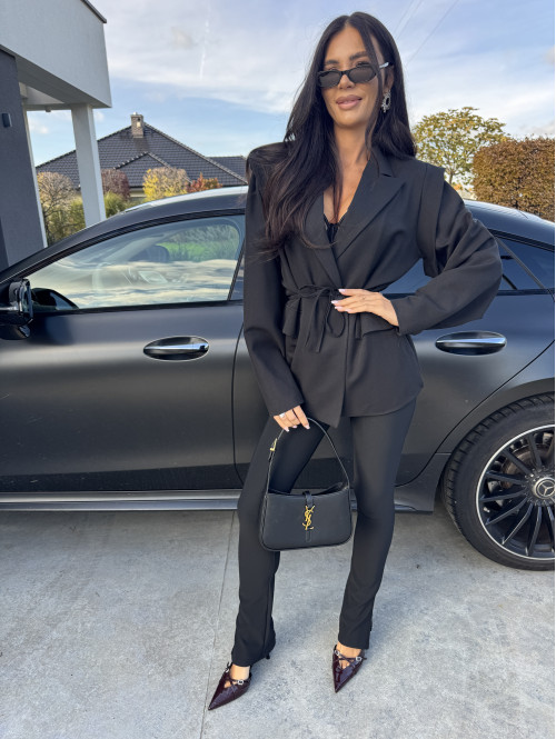 Czarna marynarka z guzikiem i wiązaniem w tali MIA 19 - photo #29