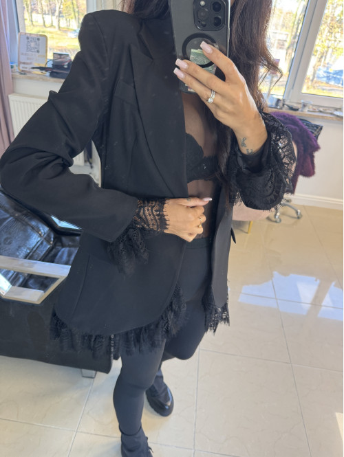 PRE ORDER Czarna sukienka marynarka z koronkowymi wstawkami NINA 17 - photo #32