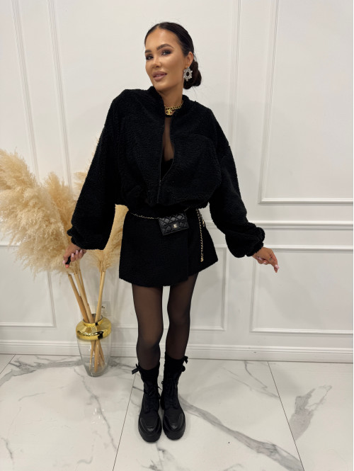 Czarna bluza miś z dużymi kieszeniami o kroju bombki AGATA 183