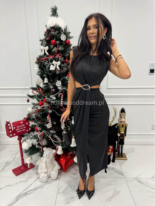 Czarna sukienka maxi z wycięciami w talii i rozporkiem Beatris 26 - photo #2