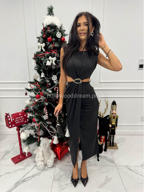 Czarna sukienka maxi z wycięciami w talii i rozporkiem Beatris 26 - photo #4