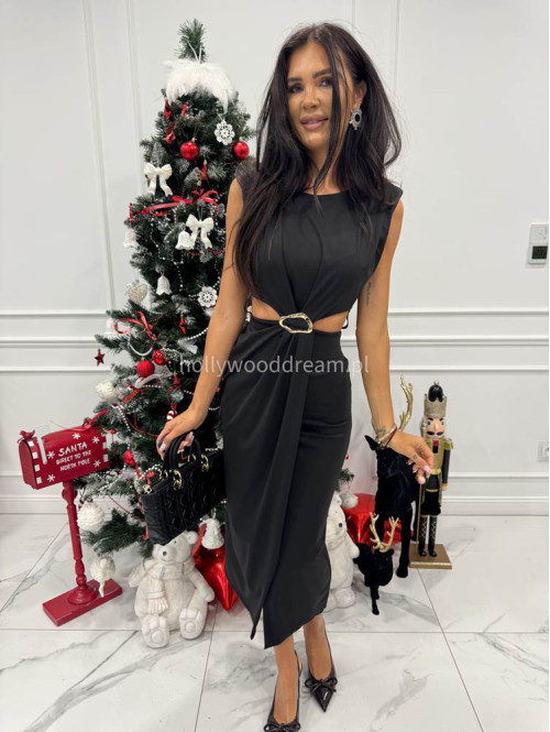 Czarna sukienka maxi z wycięciami w talii i rozporkiem Beatris 26 - photo #6