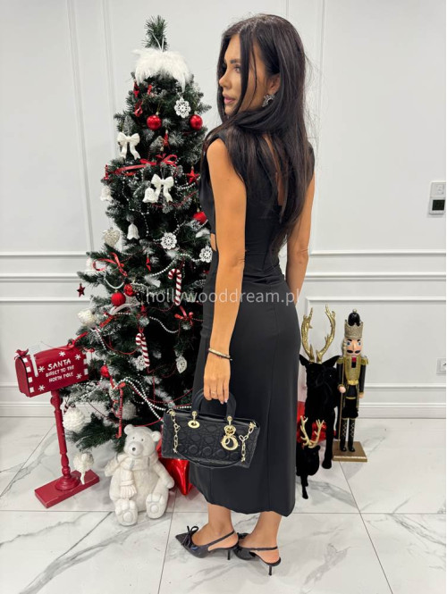 Czarna sukienka maxi z wycięciami w talii i rozporkiem Beatris 26 - photo #7