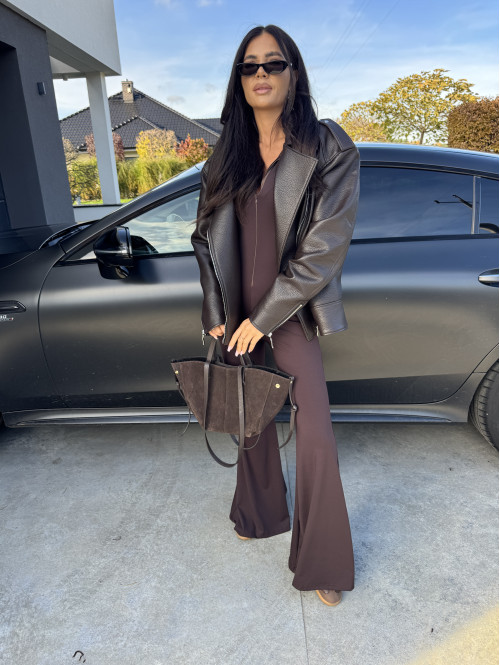 Czekoladowa kurtka oversize zapinana na zamek z kieszeniami, skóra węża KESJA 25 - photo #23