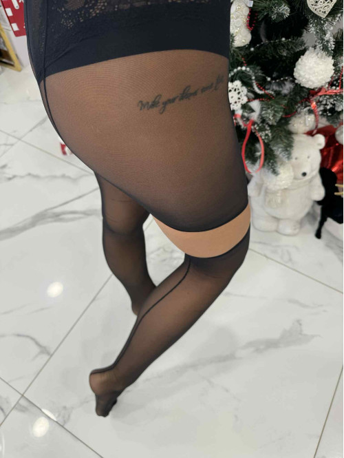 PRE ORDER Czarne rajstopy z wycięciem na nodze SEXY GIRL - photo #4