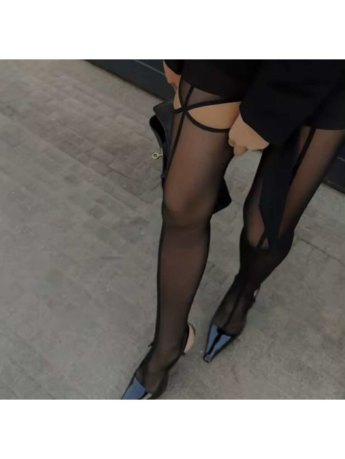 PRE ORDER Czarne rajstopy z wycięciem na nodze SEXY GIRL