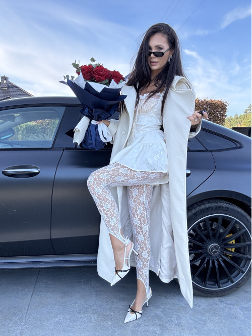 Kremowe legginsy koronkowe z zapiętką w duży kwiat LINSEY 171 - photo #16