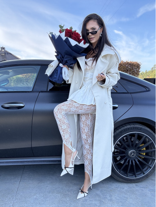 Sukienko-kombinezon z guzikami i falbaną kremowy PRINCESS - photo #56