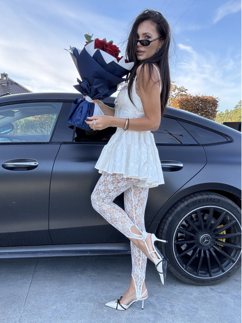 Kremowe legginsy koronkowe z zapiętką w duży kwiat LINSEY 171 - photo #21