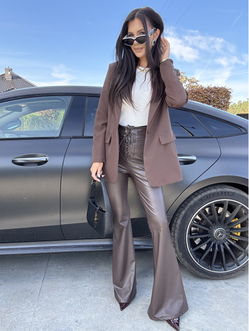 Czekoladowa marynarka zapinana na jeden guzik KORNELIA 19 - photo #46